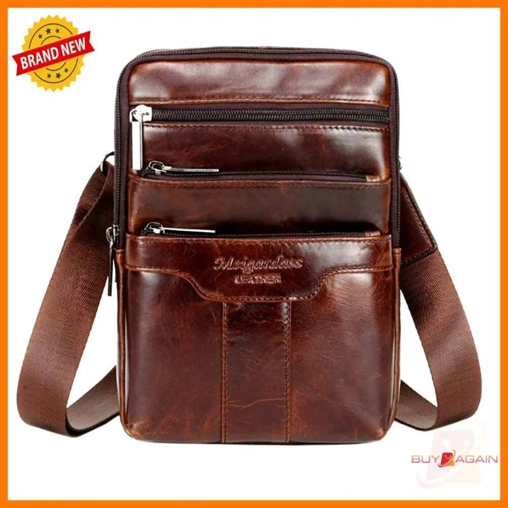 Small Genuine Leather Messenger Bag for Men Women Travel Business